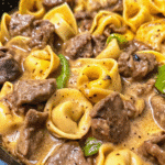 Cheesesteak Tortellini in Creamy Provolone Sauce