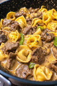 Cheesesteak Tortellini in Creamy Provolone Sauce