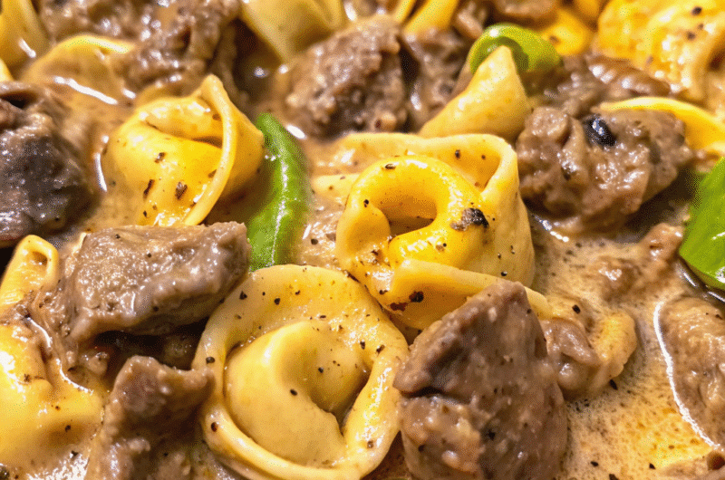 Cheesesteak Tortellini in Creamy Provolone Sauce