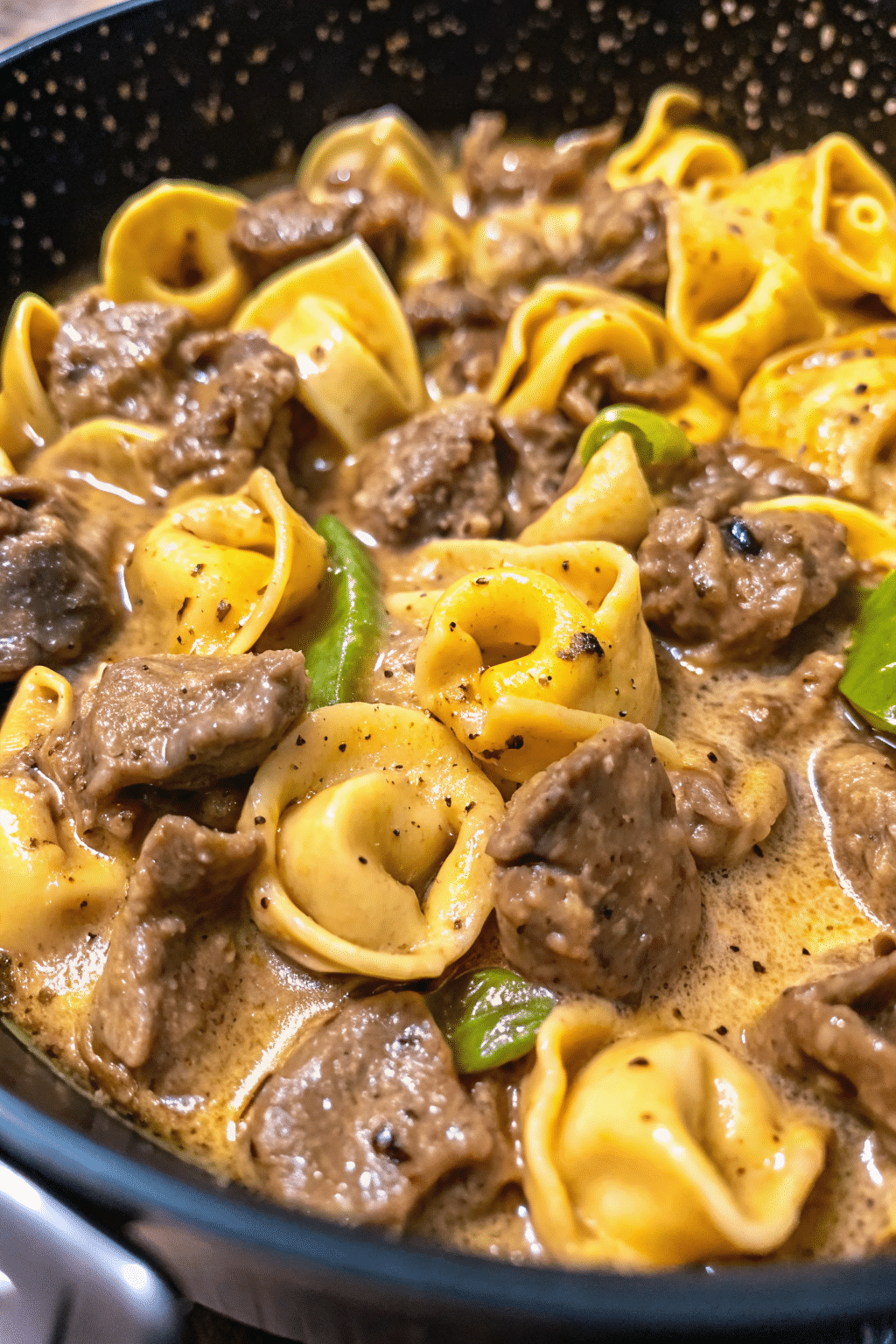 Cheesesteak Tortellini in Creamy Provolone Sauce