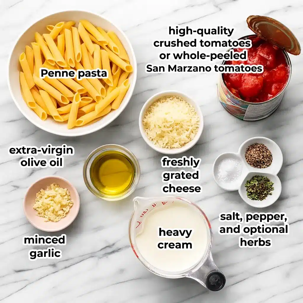 ingredients for creamy tomato garlic pasta