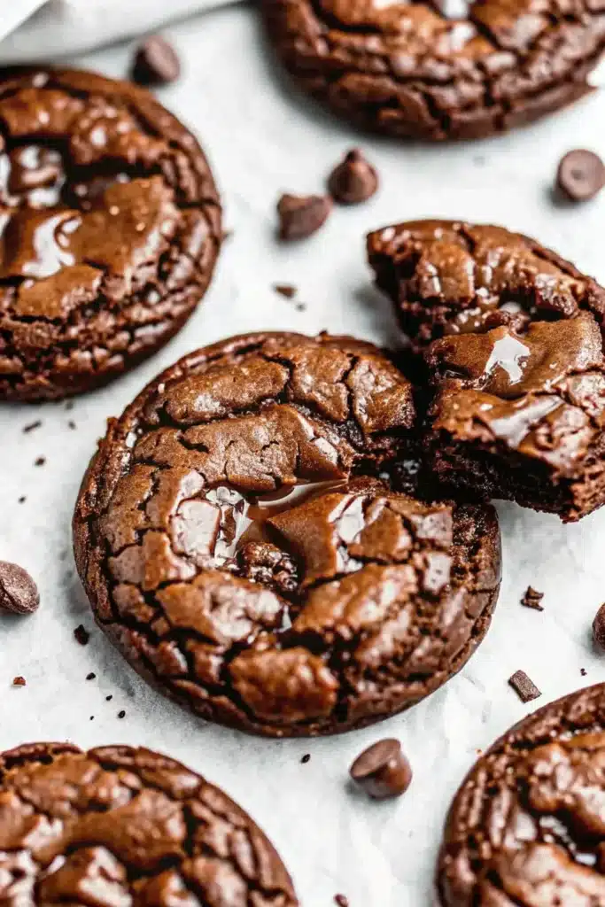 served fudgy chewy brookie square on a plate with ice cream