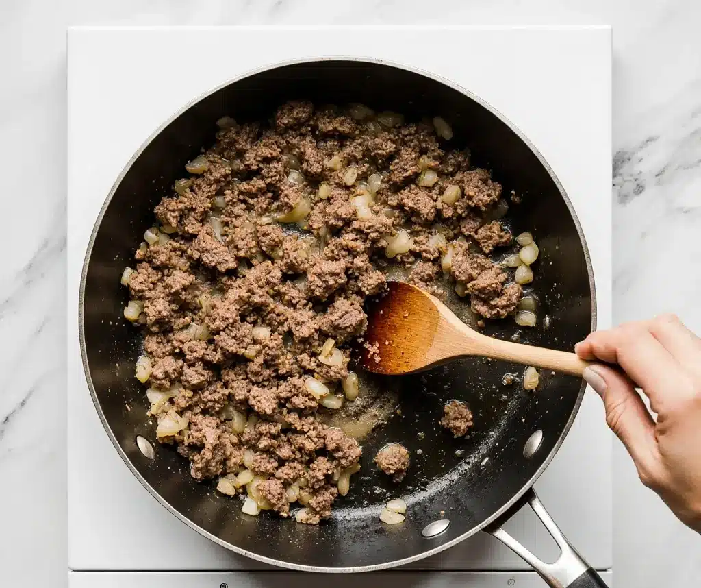 Brown the beef and onion