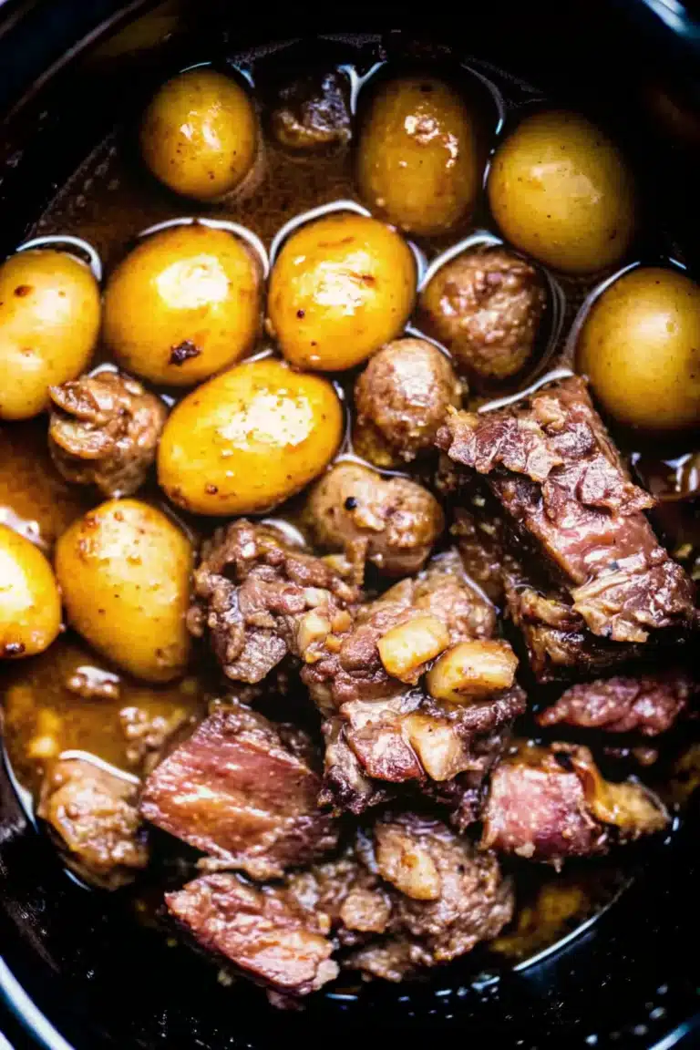 Crockpot Garlic Butter Beef Bites with Potatoes