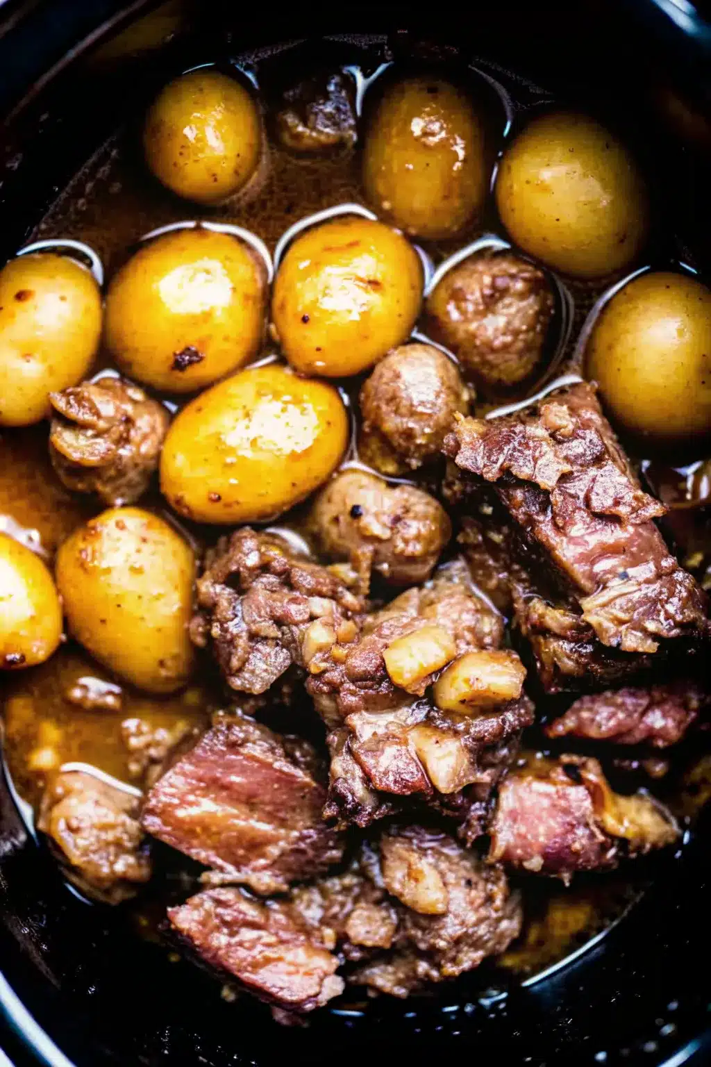 Crockpot Garlic Butter Beef Bites with Potatoes