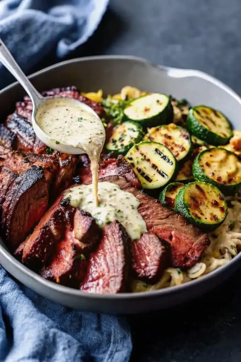 Grilled Steak Bowl with Sauce & Grilled Zucchini