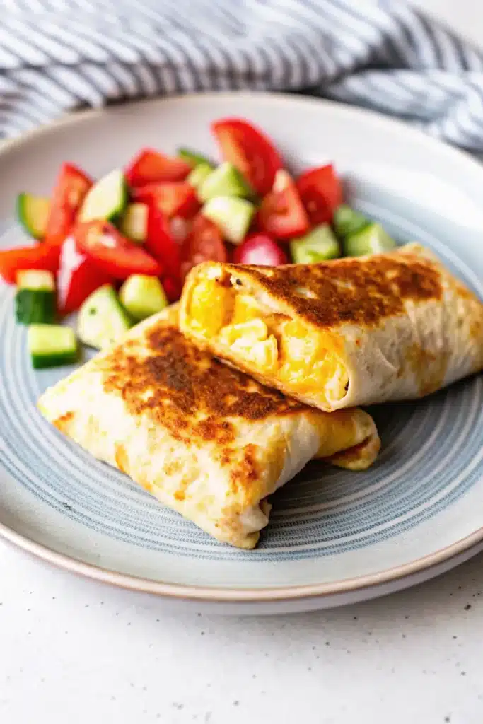Cheesy garlic chicken wraps served on a wooden board with a side of ranch dipping sauce and fresh herbs