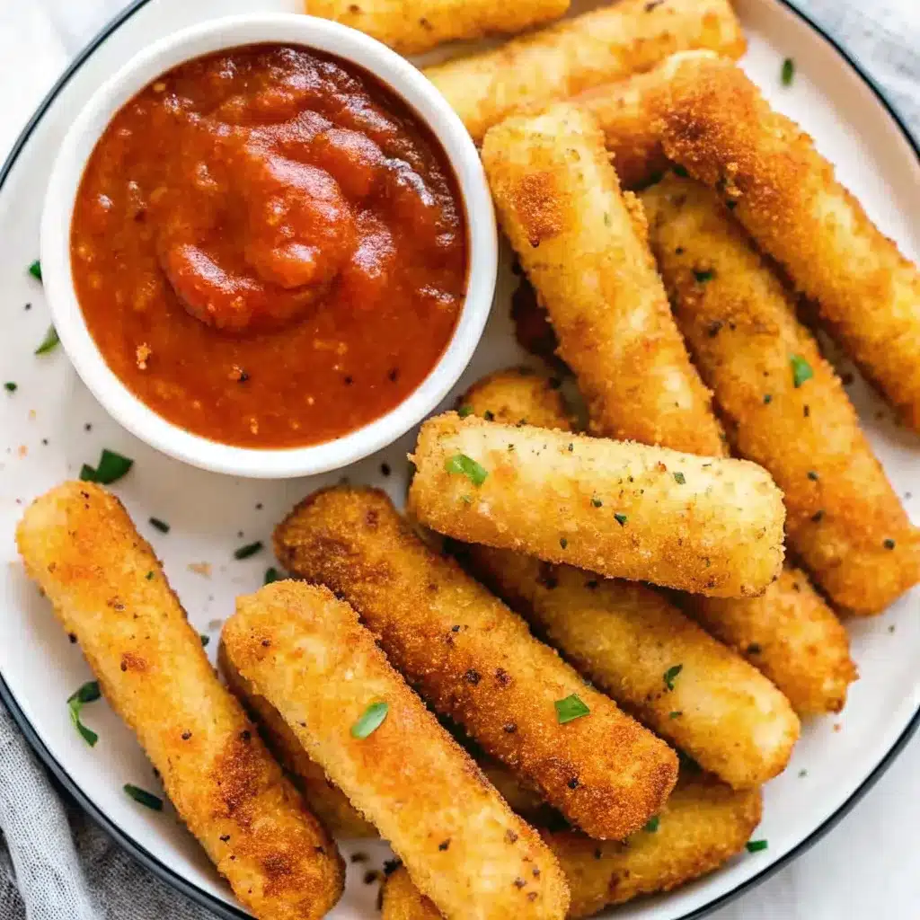 Close-up of a mozzarella stick being pulled apart showing stretchy melted cheese