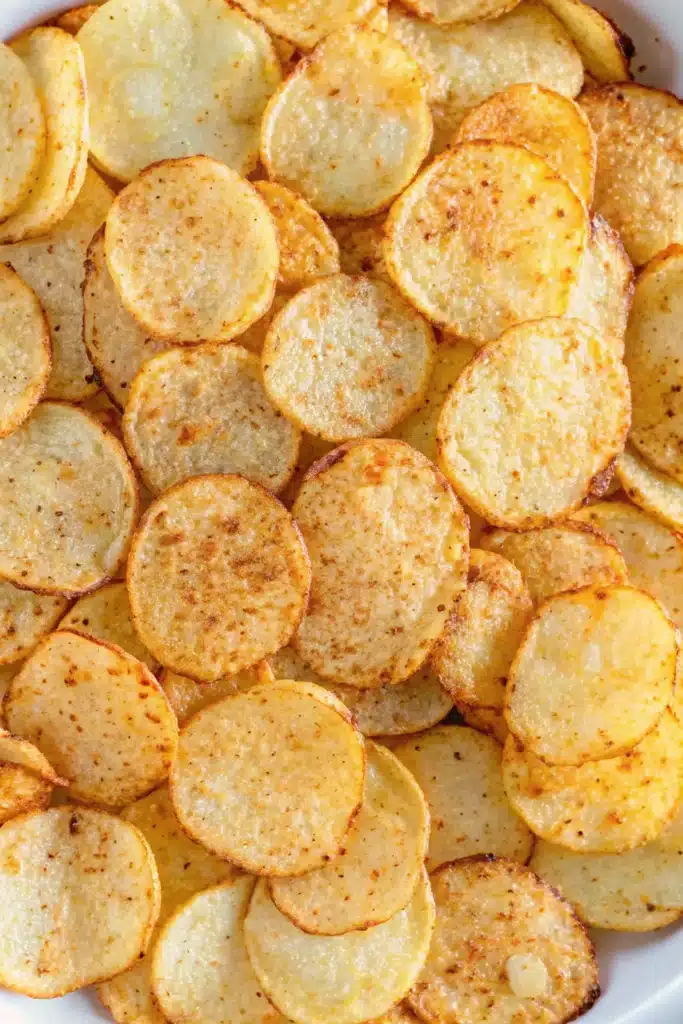 Served air fryer sliced potatoes on a plate