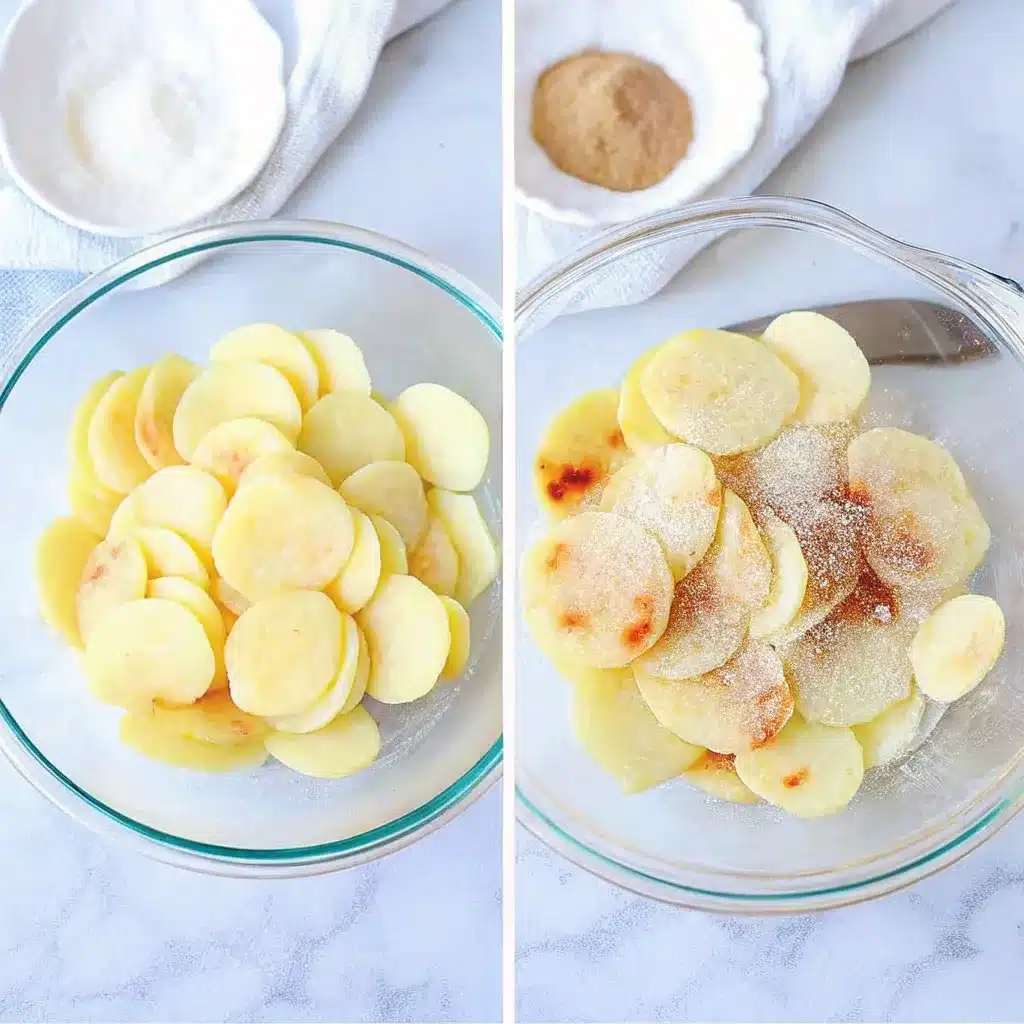 Toss the slices in a bowl with olive oil, salt, pepper, and your fave spices. 