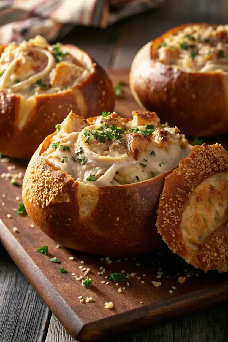 Chicken Alfredo Garlic Bread Bowls