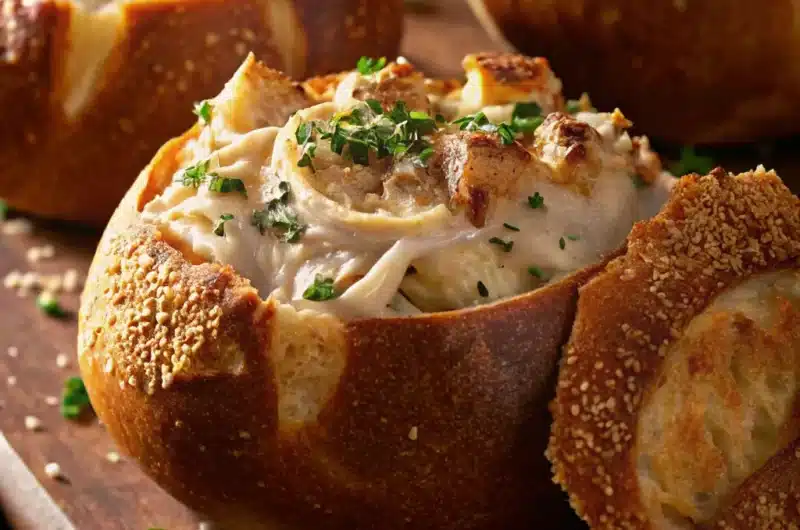 Chicken Alfredo Garlic Bread Bowls