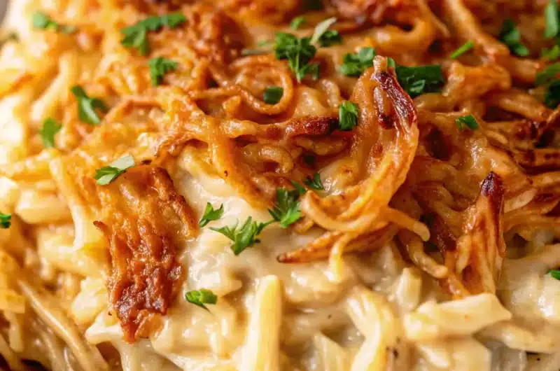 French Onion Chicken Orzo Casserole