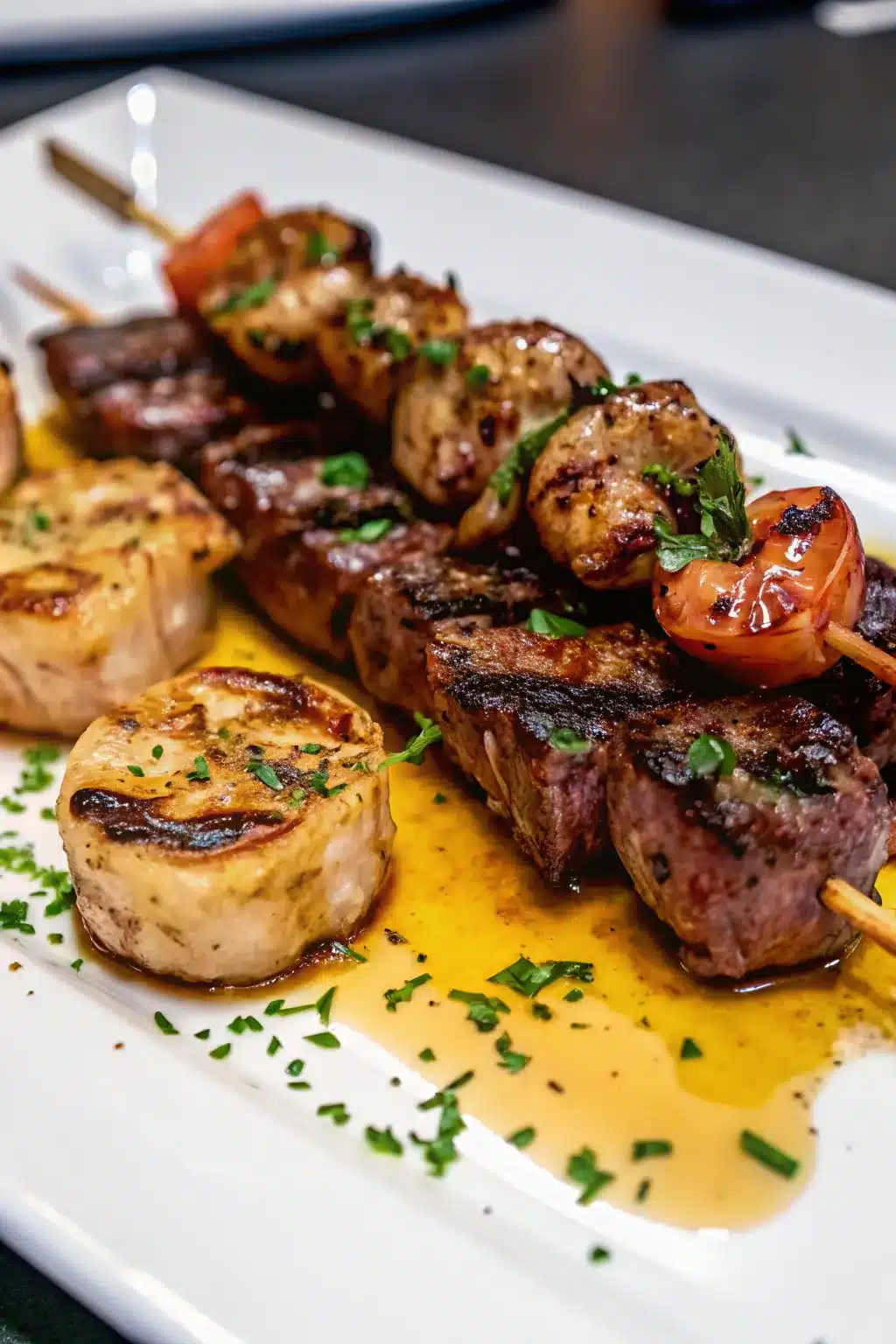 Grilled Steak and Shrimp Skewers with Garlic Butter Sauce